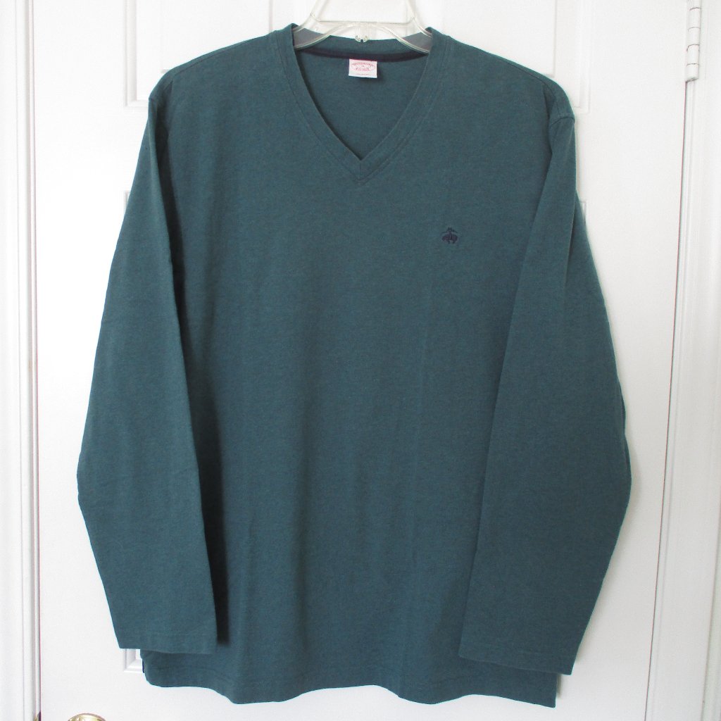 Brooks Brothers Mens L/S Green Cotton V-Neck T-Shirt - Size Large-Xl*